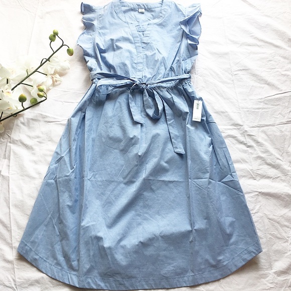 Old Navy Dresses & Skirts - NWT: Medium Blue Dress w/Tie Waist & Frilly Sleeve